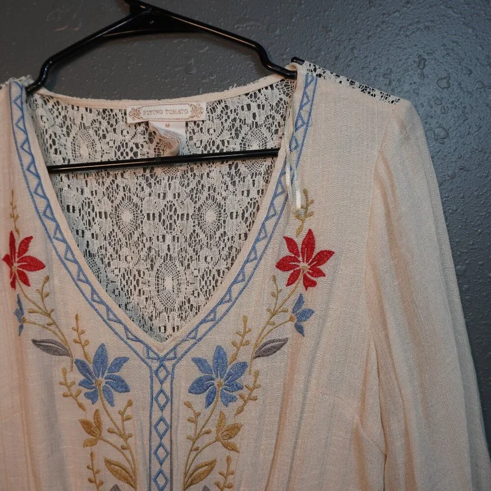 Flying Tomato Womens Embroidered Rayon Poly Floral Flowy Dress Size Medium - Picture 7 of 9